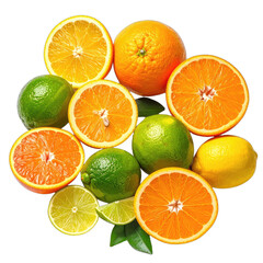 Assortment of fresh citrus fruits, including oranges, limes, and lemons, displayed against a black background.