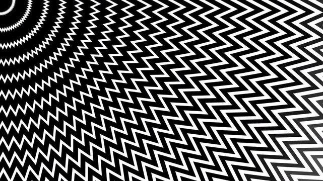 Optical illusion art of zigzagging black and white lines. Ideal for creative projects, backgrounds, and visual design concepts.