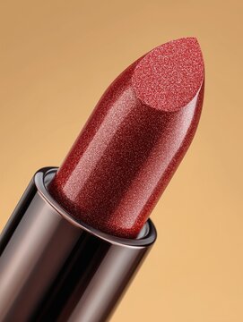 Barra de labios roja brillante, Primer plano de labial color rojo carm&iacute;n, Mockup para publicidad de labiales de lujo, Fotograf&iacute;a de producto glamurosa