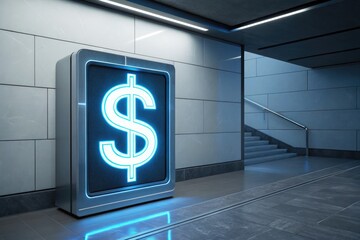 Sign Showing Dollar Symbol in Modern Building During Evening Hours