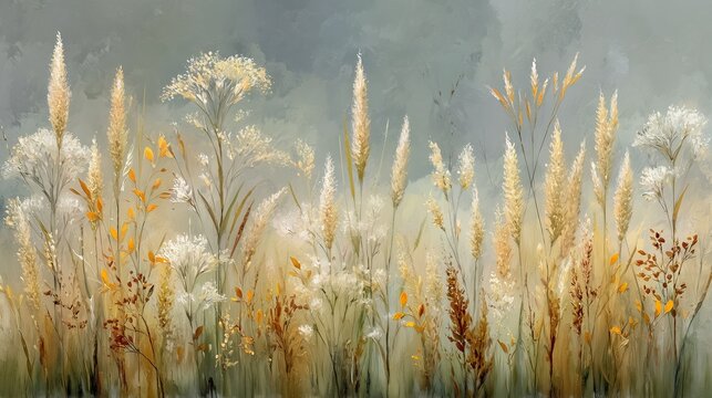 Golden wild grass field background with soft sunlight and painterly texture
