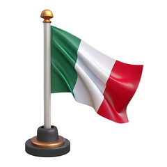 Italian flag waving on a small desk flagpole isolated on transparent background