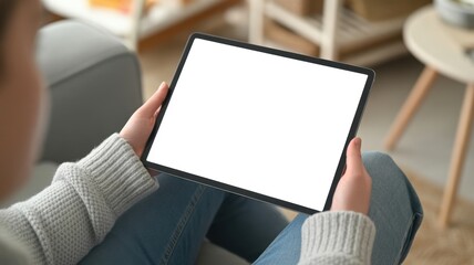 Digital Canvas: A person holds a digital tablet displaying a blank screen, inviting viewers to imagine the possibilities