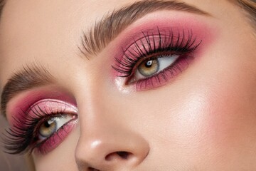 Naklejka premium Makeup Artist Creates a Bold Eye Look With Pink and Dramatic Lashes