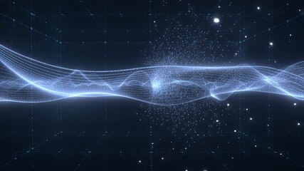 Abstract wave digital wave glowing particle data stream blue light futuristic background technology pattern cyber grid energy flow motion line minimal style 3d render conveys calm modern mood - Powered by Adobe