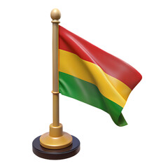Bolivian flag on a golden pole isolated on transparent background