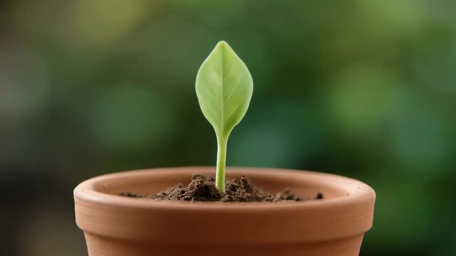 Tiny Clay Pot Plant Growing Leaf - Cute Stop Motion Gardening Loop