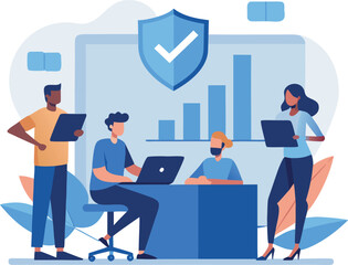 Cybersecurity Team Collaborating to Review Security Logs and Network Activity Graphs