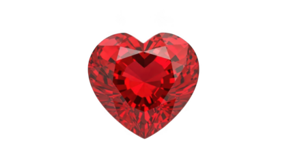 Red heart shape diamond isolated on transparent background