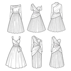 Elegant evening gown designs with asymmetric styles Vector © Masud Crafts