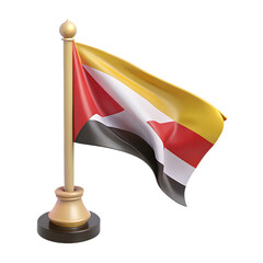 Waving flag on a golden pole isolated on transparent background
