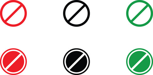 Prohibition Symbol Icon Set &ndash; Red, Green, Black and Gray Forbidden Signs
