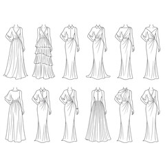 Elegant evening gown designs collection Vector
