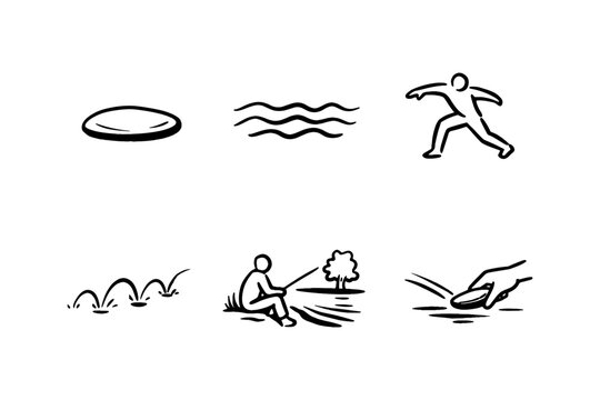 Skipping stones and outdoor activities in simplistic hand-drawn style