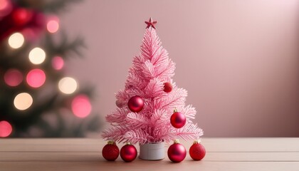 Small Pink Christmas Tree Decorated With Red Ornaments Small Tree Mini Tree