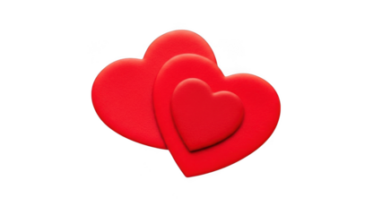 Three red hearts isolated on transparent background