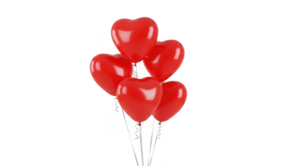 Red heart balloons cluster isolated on transparent background