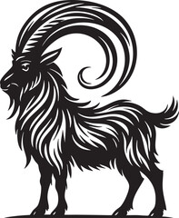 Obraz premium mountain goat silhouette isolated on white background, strong horned wild animal illustration