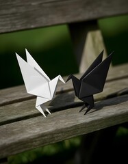 paper bird on a wooden fence