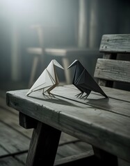 paper bird on a wooden fence