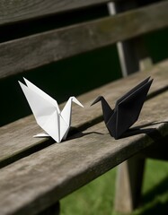 paper bird on a wooden fence