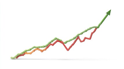 Colorful Line Graph Depicting Positive Growth and Progress With a Green Upward Arrow and Vivid Data Points on a White Background