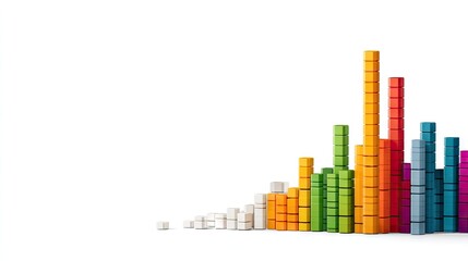 Colorful Building Blocks Stacked in Rising Bar Graph Pattern on White Background Symbolizing Growth, Success, and Creativity in Business and Education