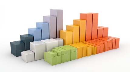 Colorful 3D Cubes and Bars Displaying Data Visualization Trends in a Modern and Stylish Design for Presentations and Infographics