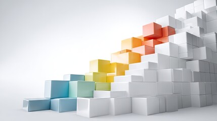 Colorful geometric cubes ascending in a creative formation illustrating growth, progress, and innovation in a modern business environment