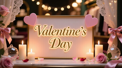 Valentine’s Day Celebration Typography with Candles and Hearts