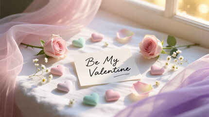 Be My Valentine Handwritten Message Flat Lay