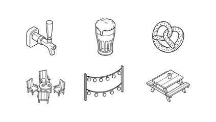 Beer and outdoor leisure icons in simple isometric style