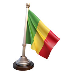 Mali flag on a silver stand isolated on transparent background
