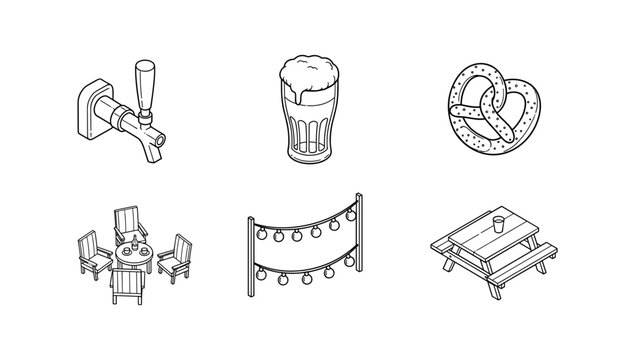 Beer and outdoor leisure icons in simple isometric style