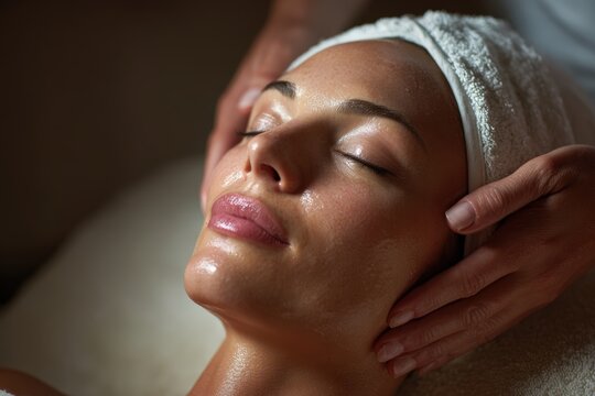 Professional Beautician Performing Facial Skincare in Warm Spa Lighting - Powered by Adobe