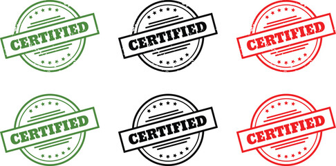Certified Stamp Badge Set in Green Black and Red – Approval Quality Icons