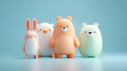Cute 3D Animal Characters in Pastel Colors