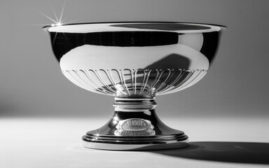 Elegant crystal glass bowl on pedestal base with reflections on surface