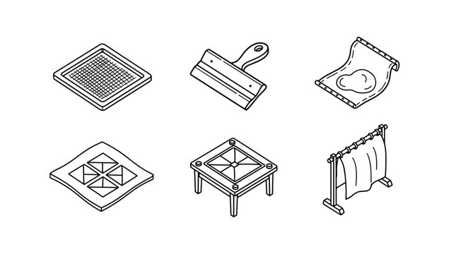 Screen printing tools set with line art style for creative design projects