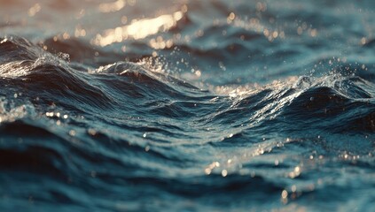 Close-up capturing waves and sunlight reflecting on the ocean's surface