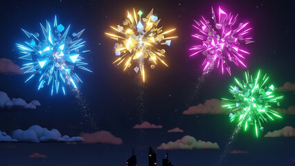 Vibrant fireworks display, colorful explosions, celebration night sky
