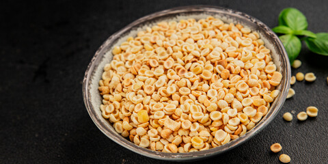 Orecchiette small pasta drum wheat pasta Italian food tasty snack fresh delicious gourmet food table setting rustic top view copy space