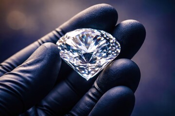 A person is holding a diamond in a black glove