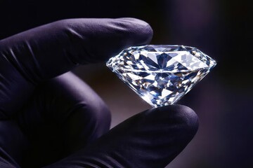 A person is holding a diamond in a black glove