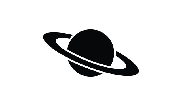 Simple black silhouette of planet saturn with prominent rings displayed