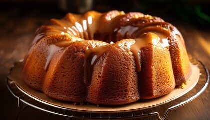 a golden brown bundt cake freshly baked and ready to be enjoyed
