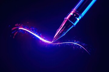 A pen is drawing a line on a dark background