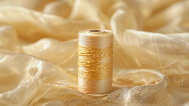 Video A spool of thread sits on top of a white cloth, ready for use