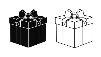 Two gift boxes with bows one black and one white outlined design