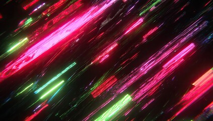 Abstract digital rendering showcasing neon light streaks against a dark background